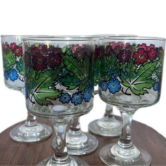 Vintage Libbey Glassware Tiffany Foliage Stemmed Cocktail Wine Pedestal Glasses - Picture 6 of 8